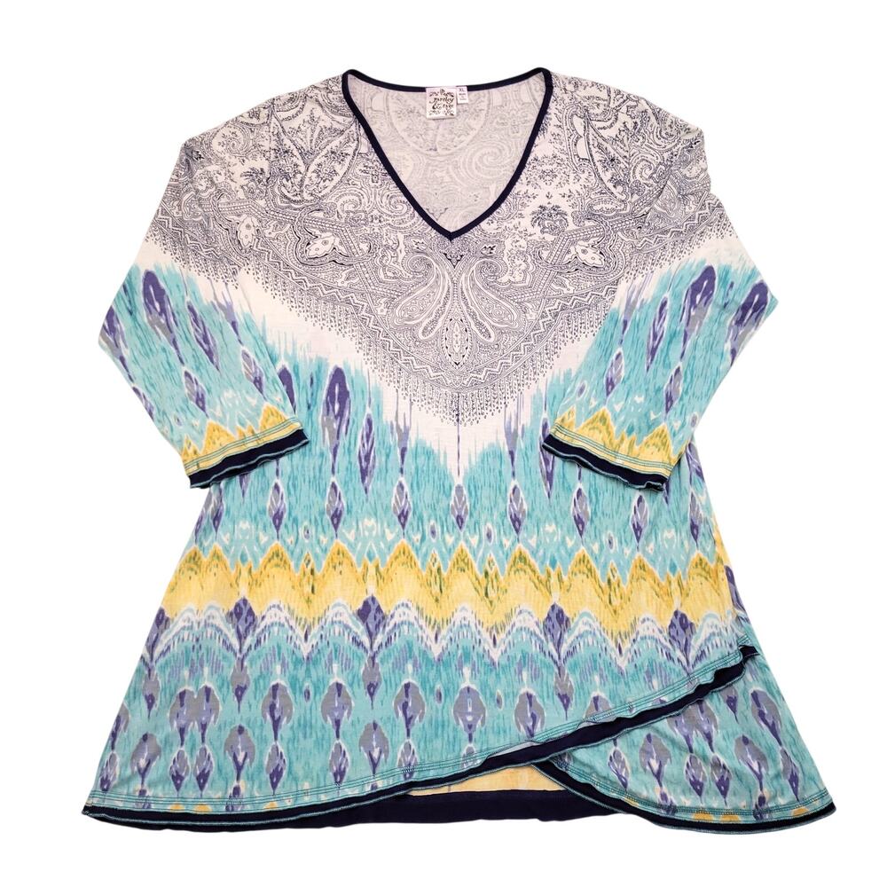 Parsley & Sage Paisley Boho Tunic Top XL Art to Wear Lagenlook 3/4 Sleeve